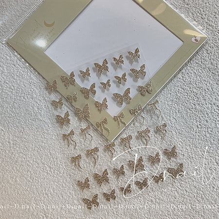 D.nail Ribbon & Butterfly Lame Sticker Gold