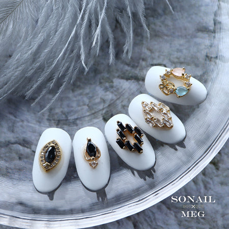 SONAIL×MEG Black Drop Elegant Heart Gold Parts