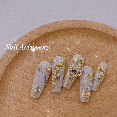 Nail Accessory Metallic Flower Gold