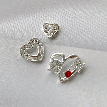 SHAREYDVA Heart Assortment Silver 3P (3 types x 1 each)