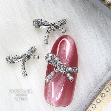 SONAIL×MEG Asimée Bow Knot Ribbon Nail Accessory S size silver MEG000197-1 2P