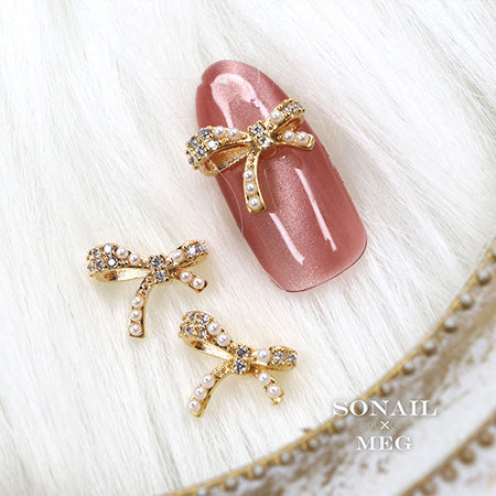 SONAIL×MEG Asimée Bow Knot Ribbon Nail Accessory S size gold MEG000198-1 2P