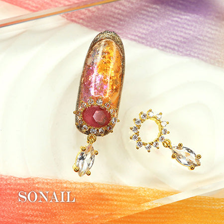 SONAIL Shining Ring & Clear Leaf Stone Gold FY001645 2P