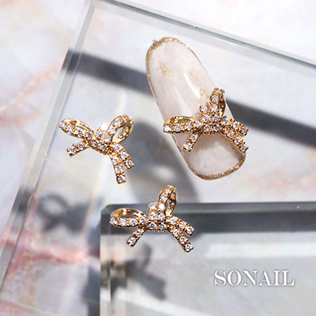 SONAIL Asymmetrical Volume Bijou Ribbon Gold FY001582 2P