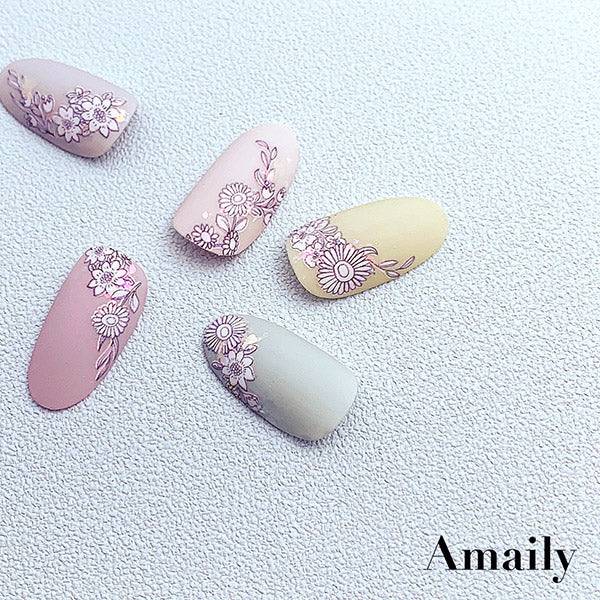 Amaily Nail Stickers  No. 3-27 Fancy Flower (White)