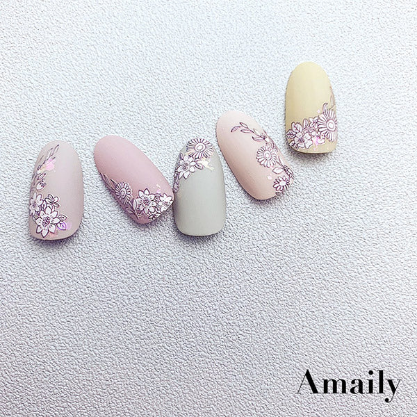 Amaily Nail Stickers  No. 3-27 Fancy Flower (White)