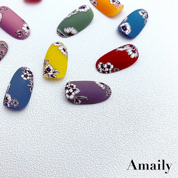Amaily Nail Stickers  No. 3-30 Classical Flower (Black and White)