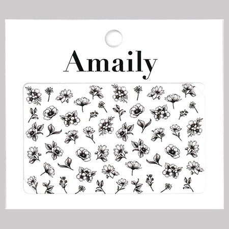 Amaily Nail Stickers  No. 3-30 Classical Flower (Black and White)