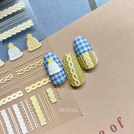 SONAIL Knit Motif Pompon Cap Twist Line Three-Dimensional Nail Sticker FY000217