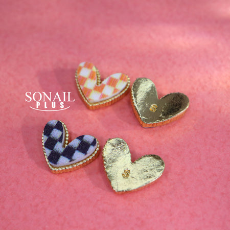 SONAIL Nail Deco Parts Yamazaki Select Heart Block Check Girly Parts Set 4P