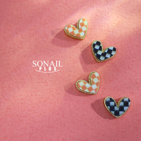 SONAIL Nail Deco Parts Yamazaki Select Heart Block Check Girly Parts Set 4P