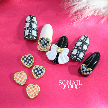 SONAIL Nail Deco Parts Yamazaki Select Heart Block check Bijou Frame Parts Set 4P