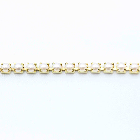 MATIERE Gold Rhinestone Chain Pearl 2mm