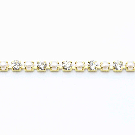 MATIERE Gold Rhinestone Chain  Pearl & Crystal 2mm