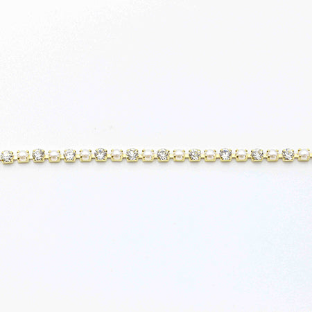 MATIERE Gold Rhinestone Chain  Pearl & Crystal 2mm