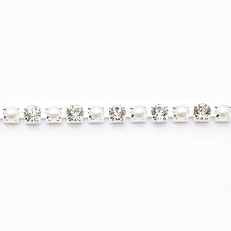 MATIERE Silver Rhinestone Chain Pearl & Crystal 2mm