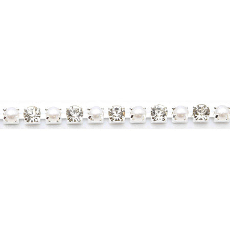 MATIERE Silver Rhinestone Chain Pearl & Crystal 2mm