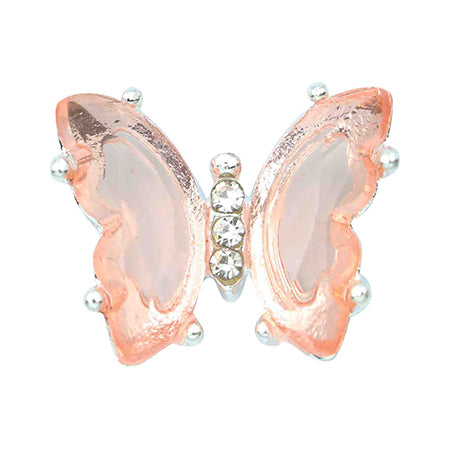MATIERE Silver Frame Crystal Butterfly  Apricot Pink 2P