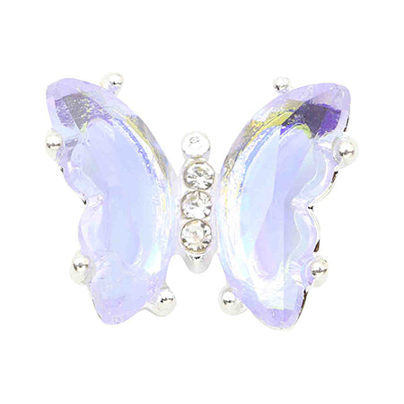 MATIERE Silver Frame Crystal Butterfly  Aurora Blue 2P