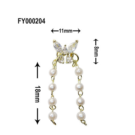 SONAIL Butterfly Pearl Metal Chain Deco Parts FY000204 2P