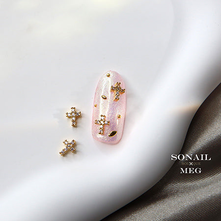 SONAIL x MEG Gothic Cross Rhinestone Parts Gold 2p