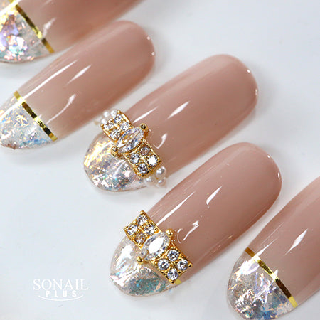 SONAIL PLUS TOMOMI Select Rectangle Pearl Crystal Stone  Gold FY000274 2P