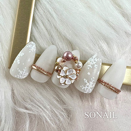 SONAIL×BLOSSOM Elegance Flower Parts White x Gold FY000594