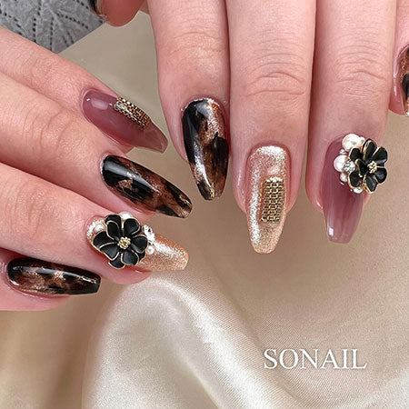 SONAIL×BLOSSOM Elegance Flower Parts Black x Gold FY001019