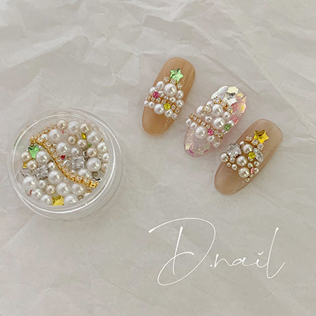 D.nail Pearl Illumination Box Stone & Pearl & Chain Mix