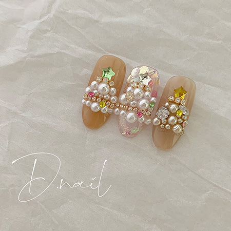 D.nail Pearl Illumination Box Stone & Pearl & Chain Mix