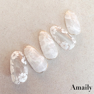 Amaily Nail Sticker No. 1-10 Hibiscus White