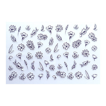 Amaily Nail Seal No. 3-23 Flower sketch (Black & White)