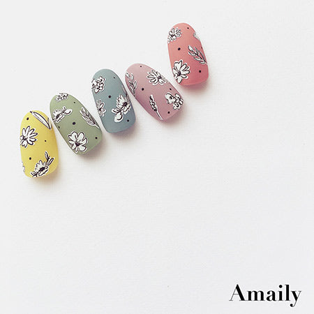 Amaily Nail Seal No. 3-23 Flower sketch (Black & White)