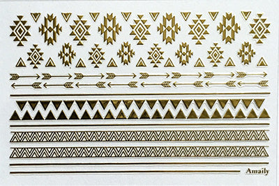 Amaily Nail Sticker No. 8-10 Native Pattern Gold