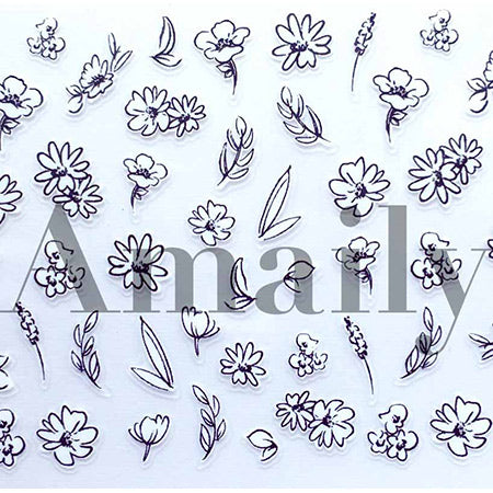 Amaily Nail Seal No. 3-23 Flower sketch (Black & White)