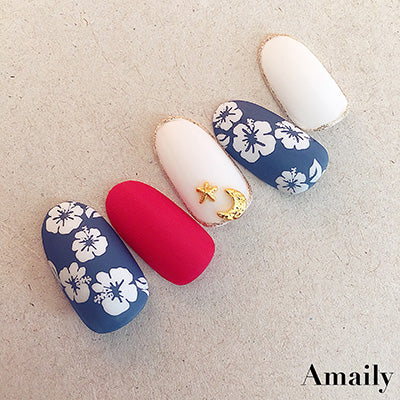 Amaily Nail Sticker No. 1-10 Hibiscus White