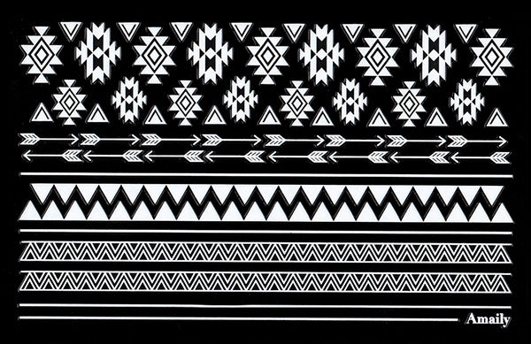 Amaily Nail Sticker No. 5-14 Native Patterns White