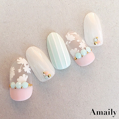 Amaily Nail Sticker No. 1-8 Silhouette Flower White