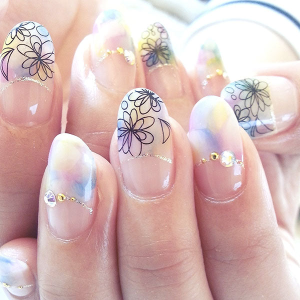 Amaily Nail Sticker No. 1-3 Flowers Black