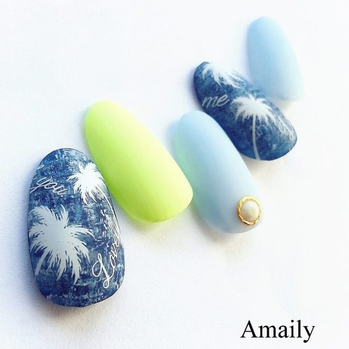 Amaily Nail Sticker No. 3-6 Palm Tree White
