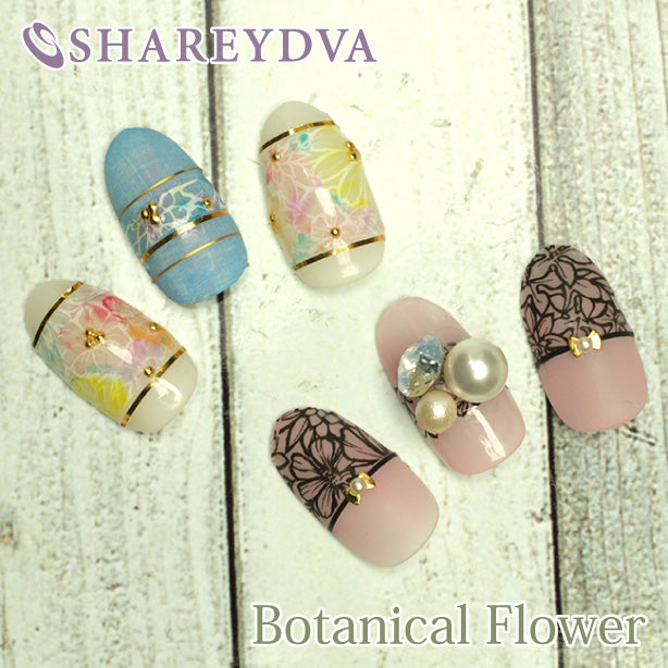 Shareydva Nail Sticker Botanical Flower Black