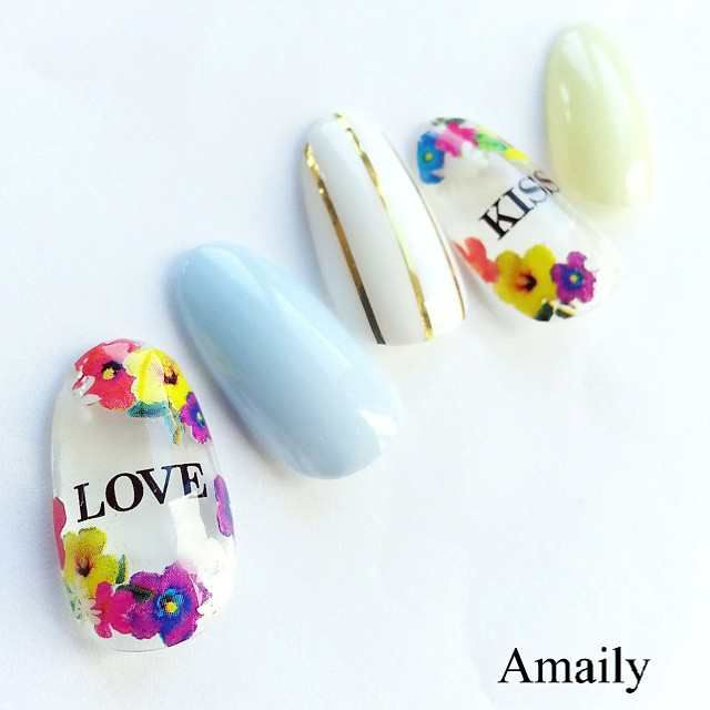Amaily Nail Sticker No. 1-6 Colorful Flowers