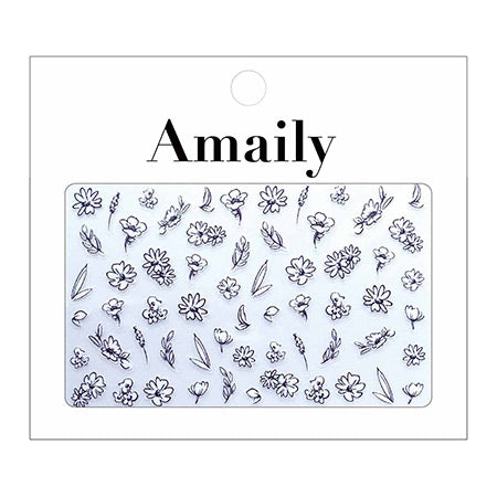Amaily Nail Seal No. 3-23 Flower sketch (Black & White)