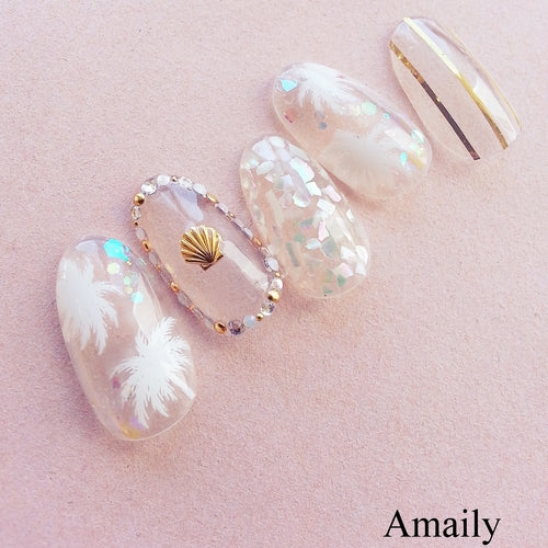 Amaily Nail Sticker No. 3-6 Palm Tree White